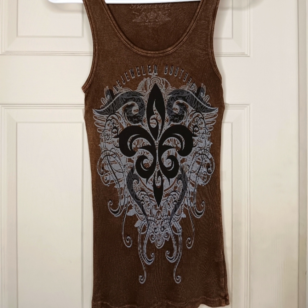 Woman's Bejeweled Couture Tribal Tank Top Size Large